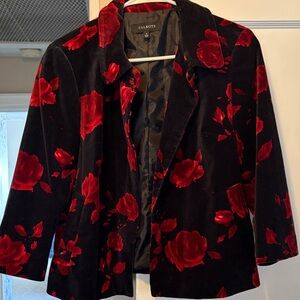 Talbots Black and Red Velvet Floral Blazer